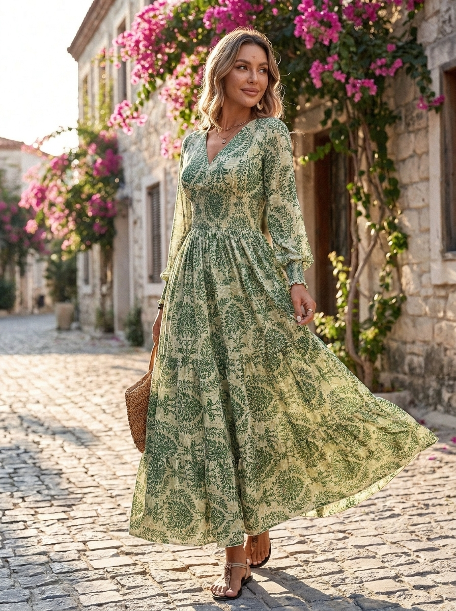 LoneHive boho floral maxi dress walking
