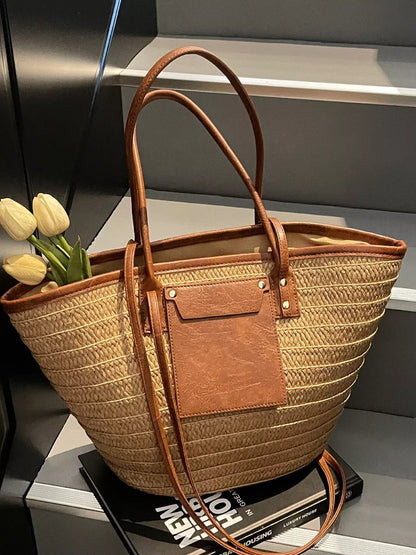 Woven straw tote bag