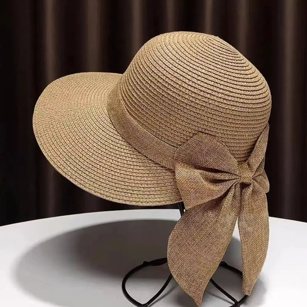 Women's Bowknot Straw Sun Hat - Wide Brim UV Beach Hat