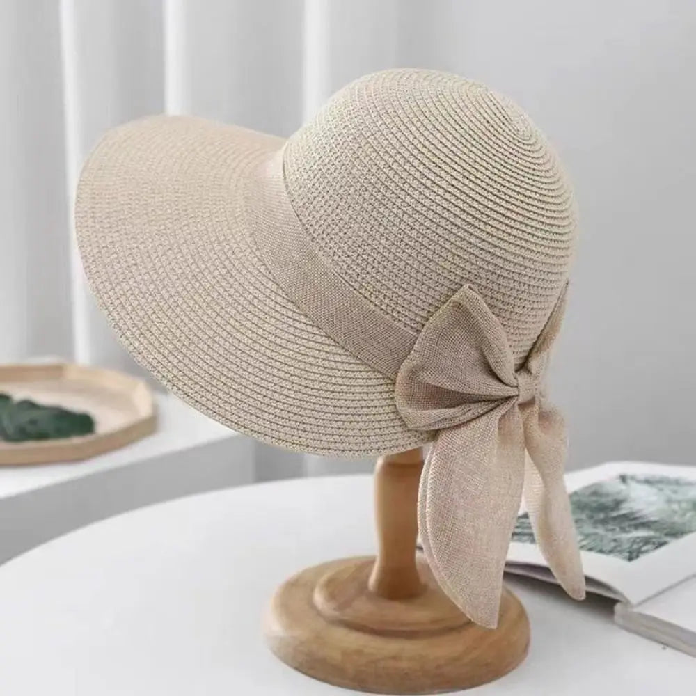 Women's Bowknot Straw Sun Hat - Wide Brim UV Beach Hat