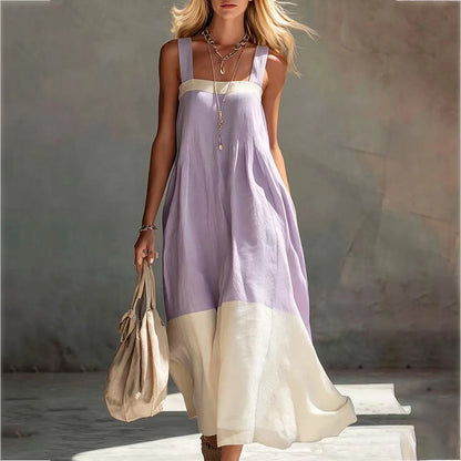 Women's Summer Square Neck Wide Strap Maxi Dress Loose Spliced Hem Sleeveless Long