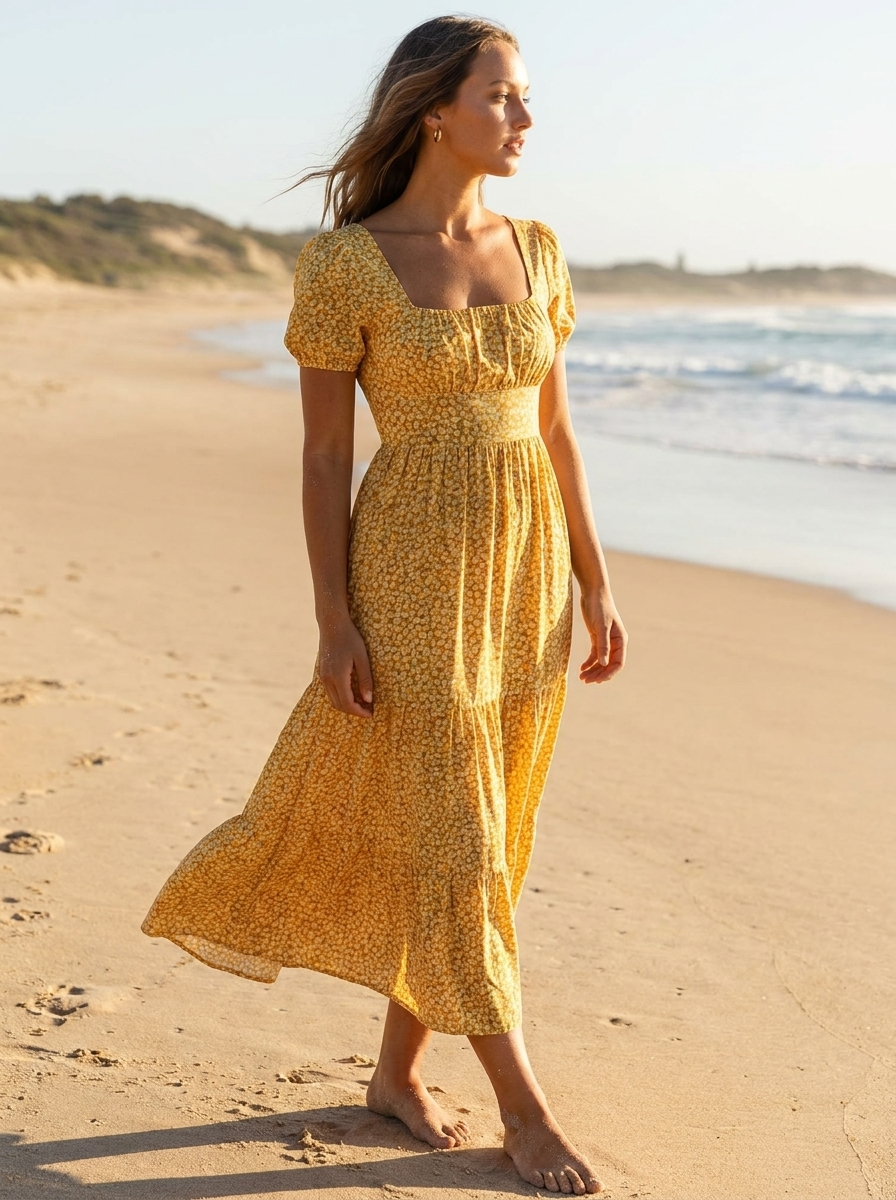 Floral maxi dress in yellow