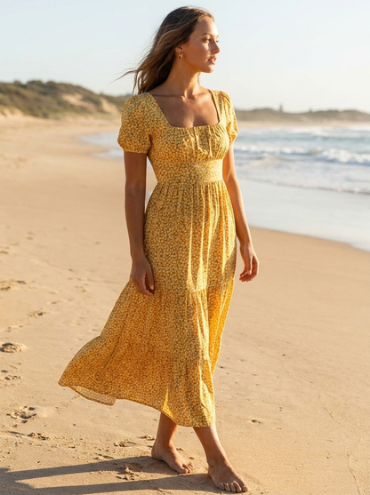 Floral maxi dress in yellow