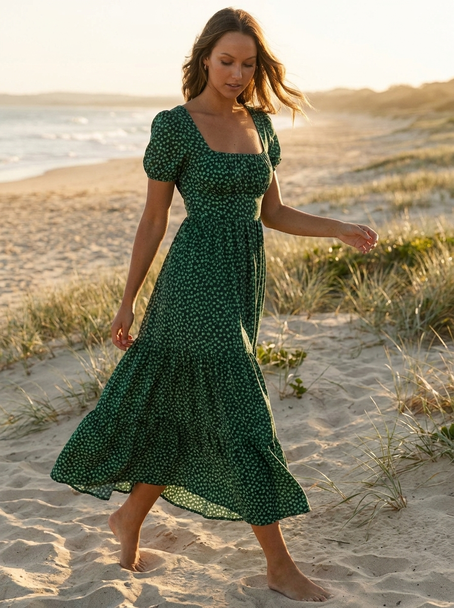 Floral maxi dress in green