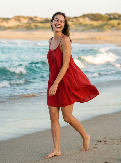 LoneHive backless beach sundress in Red