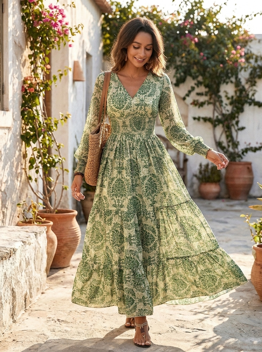 LoneHive bohemian floral maxi dress in sage green